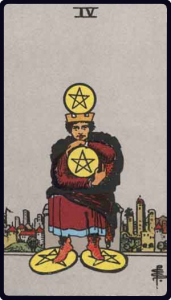 Four of Pentacles tarot card, Rider-Waite-Smith