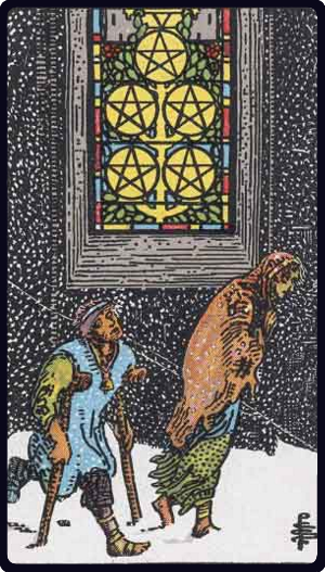 Five of Pentacles tarot card, Rider-Waite-Smith
