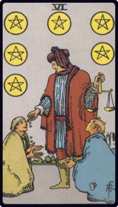Six of Pentacles tarot card, Rider-Waite-Smith