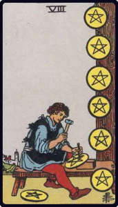 Eight of Pentacles tarot card, Rider-Waite-Smith
